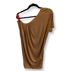 Vintage United Colors of Benetton dress one shoulder, stretch, size small, camel